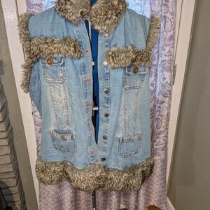 Silhouette Denim Vest with Faux Fur